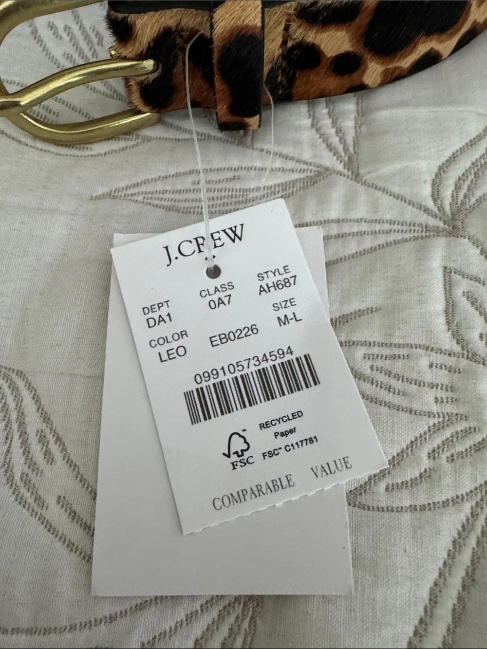 J. Crew Leopard Print Belt with Gold Buckle - Brown, Black size M/L new - Picture 2 of 4